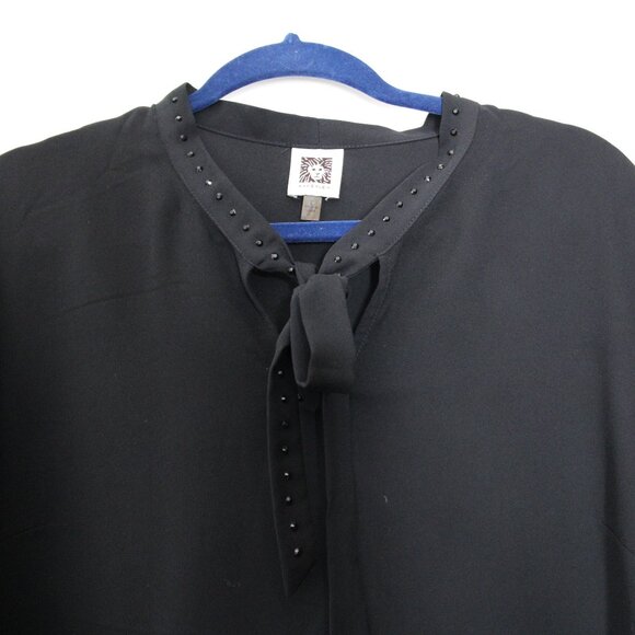 Anne Klein Black Blouse with Studded Tie in French Style - Picture 2 of 4